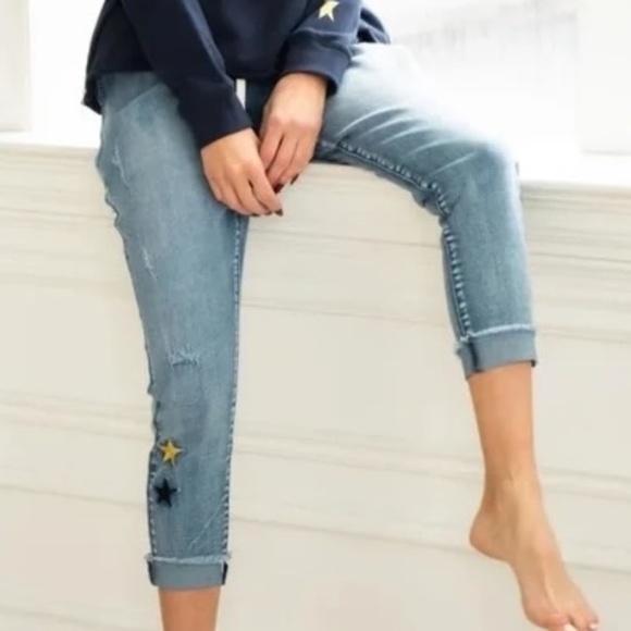 Stretchy Cropped Jogger Jeans with Stars Lounge Casual Stylish - Picture 2 of 12